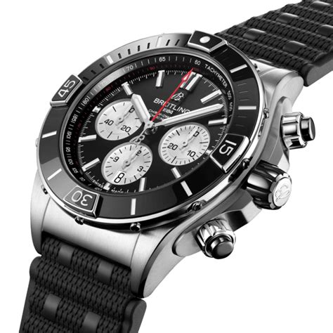 Breitling Super Chronomat B01 44 Black Dial Rubber Strap Watch 